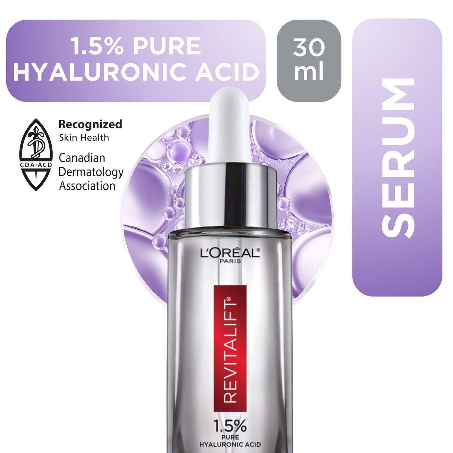 LOREAL PARIS Revitalift Triple Power LZR 1.5% Pure Hyaluronic Acid Serum | Replumps skin and reduces wrinkles. Fragrance-Free - 30 ml