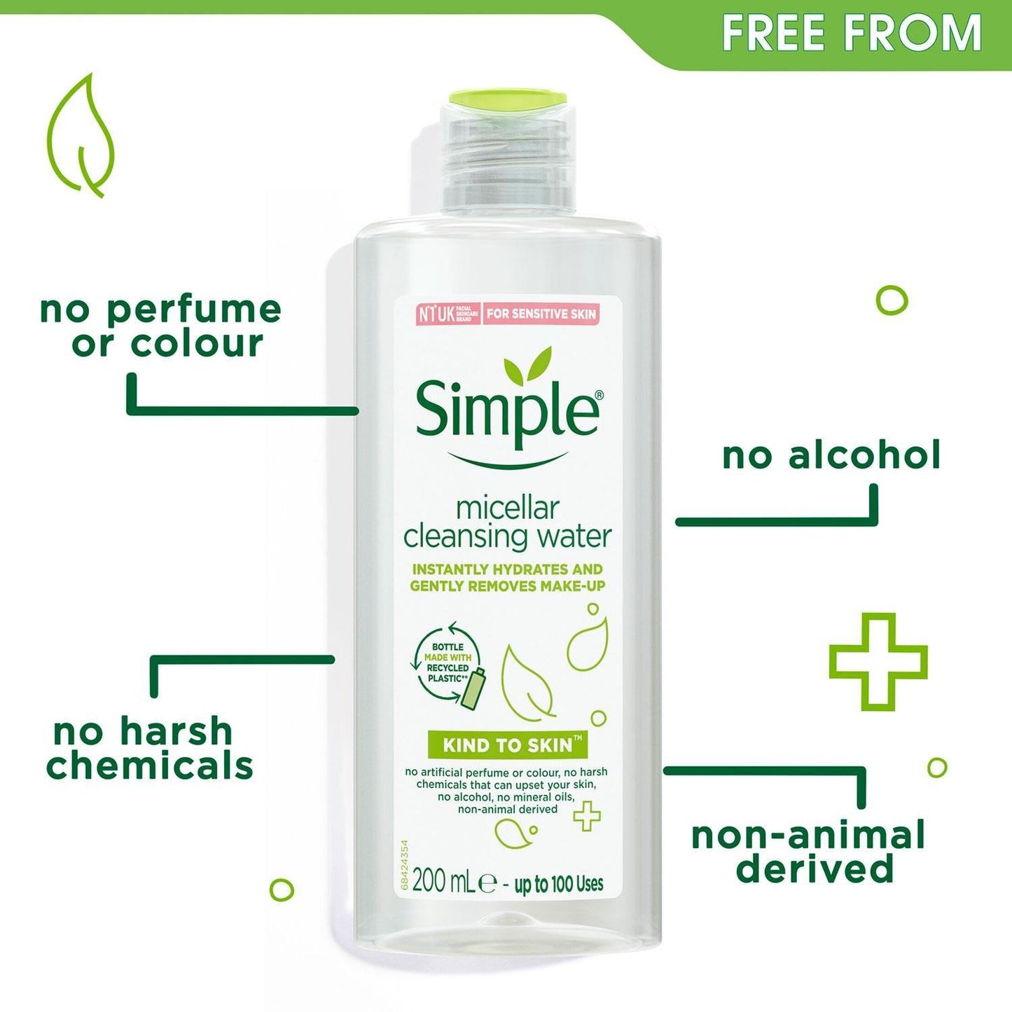 SIMPLE KIND TO SKIN Micellar Cleansing Water Instantly Hydrate & Gently Removes Makeup - 400ml - Upto 200 Uses