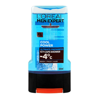 LOREAL MEN Expert Cool Power Ultimate Freshness Icy-Caps 3 in 1 Shower Gel - Body, Face & Hair - 300 ml