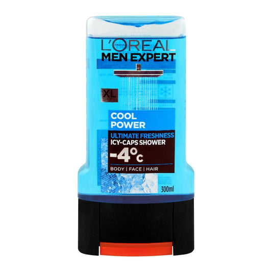 LOREAL MEN Expert Cool Power Ultimate Freshness Icy-Caps 3 in 1 Shower Gel - Body, Face & Hair - 300 ml