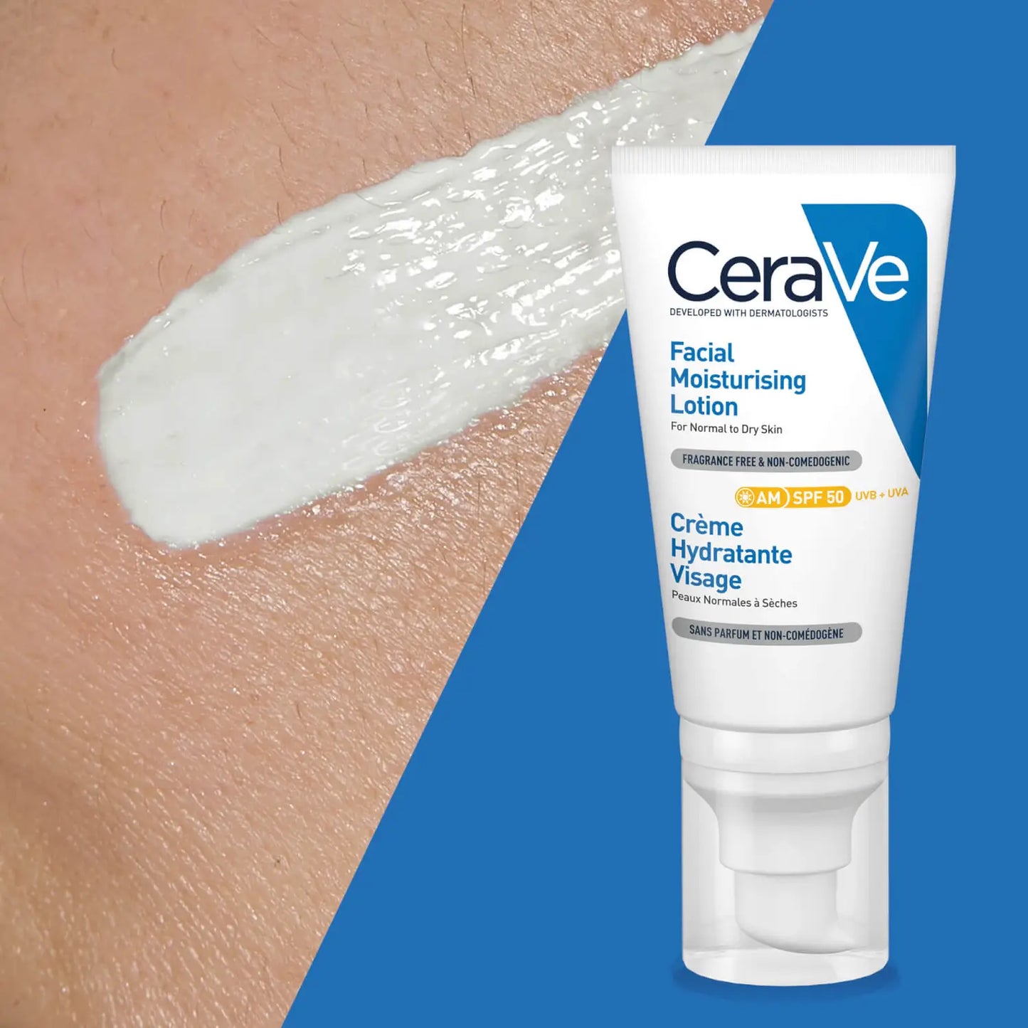 CERAVE AM Facial Moisturising Lotion with Sunscreen SPF50 for Normal to Dry Skin 52ml