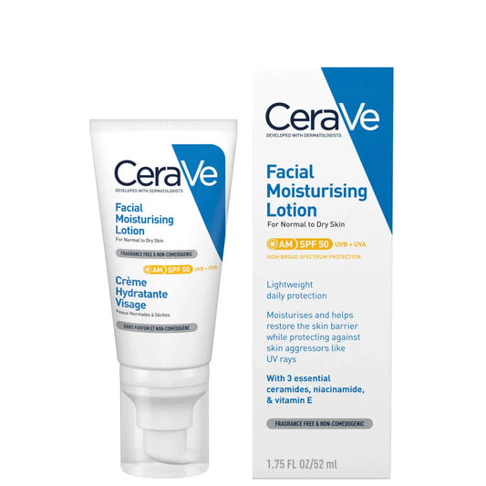 CERAVE AM Facial Moisturising Lotion with Sunscreen SPF50 for Normal to Dry Skin 52ml