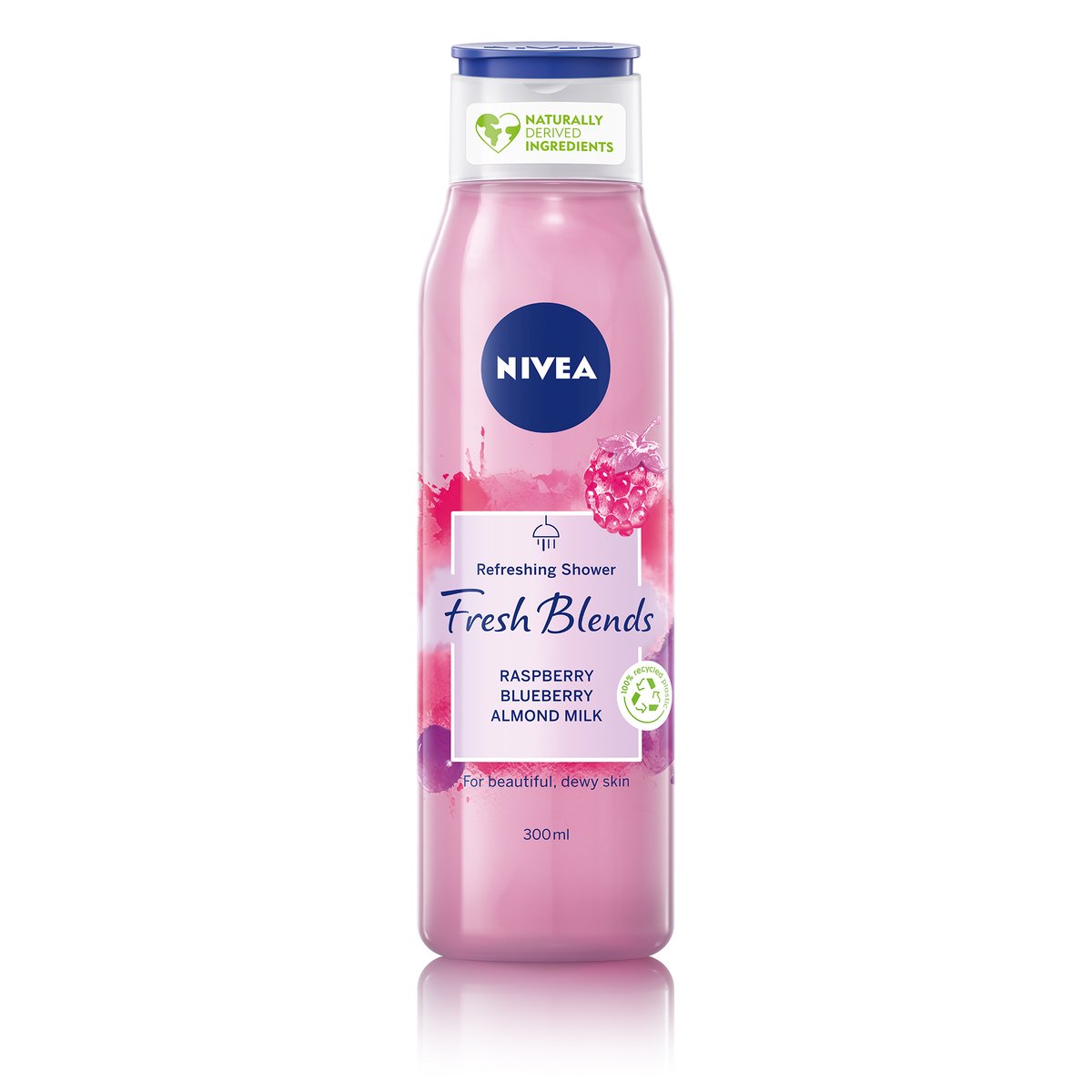 NIVEA Fresh Blends Refreshing Shower with Raspberry, Blueberry & Almond Milk for Beautiful Dewy Skin - 300ml