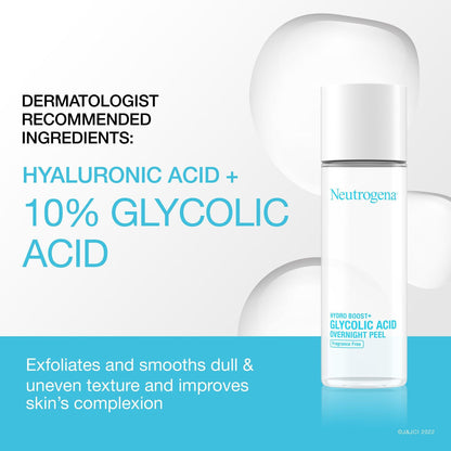 NEUTROGENA Hydro Boost+ Glycolic Acid Overnight Peel, Face Peel with Hyaluronic Acid & 10% Glycolic Acid to Exfoliate & Smooth Dull & Uneven Skin Texture, Fragrance-Free - 94 ml