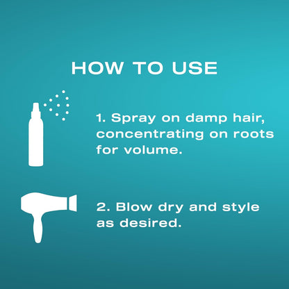 OGX Volume Boost Spray directions: spray on damp hair, concentrating on roots, then blow-dry and style