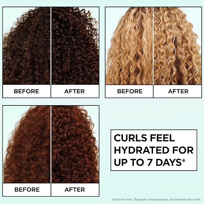 Before-and-after curl photographs in a Garnier Method For Curls promotional graphic