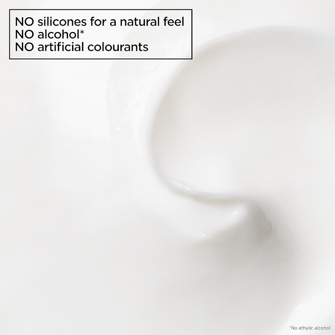 Cream texture graphic stating no silicones, no ethylic alcohol and no artificial colourants
