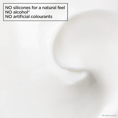 Cream texture graphic stating no silicones, no ethylic alcohol and no artificial colourants