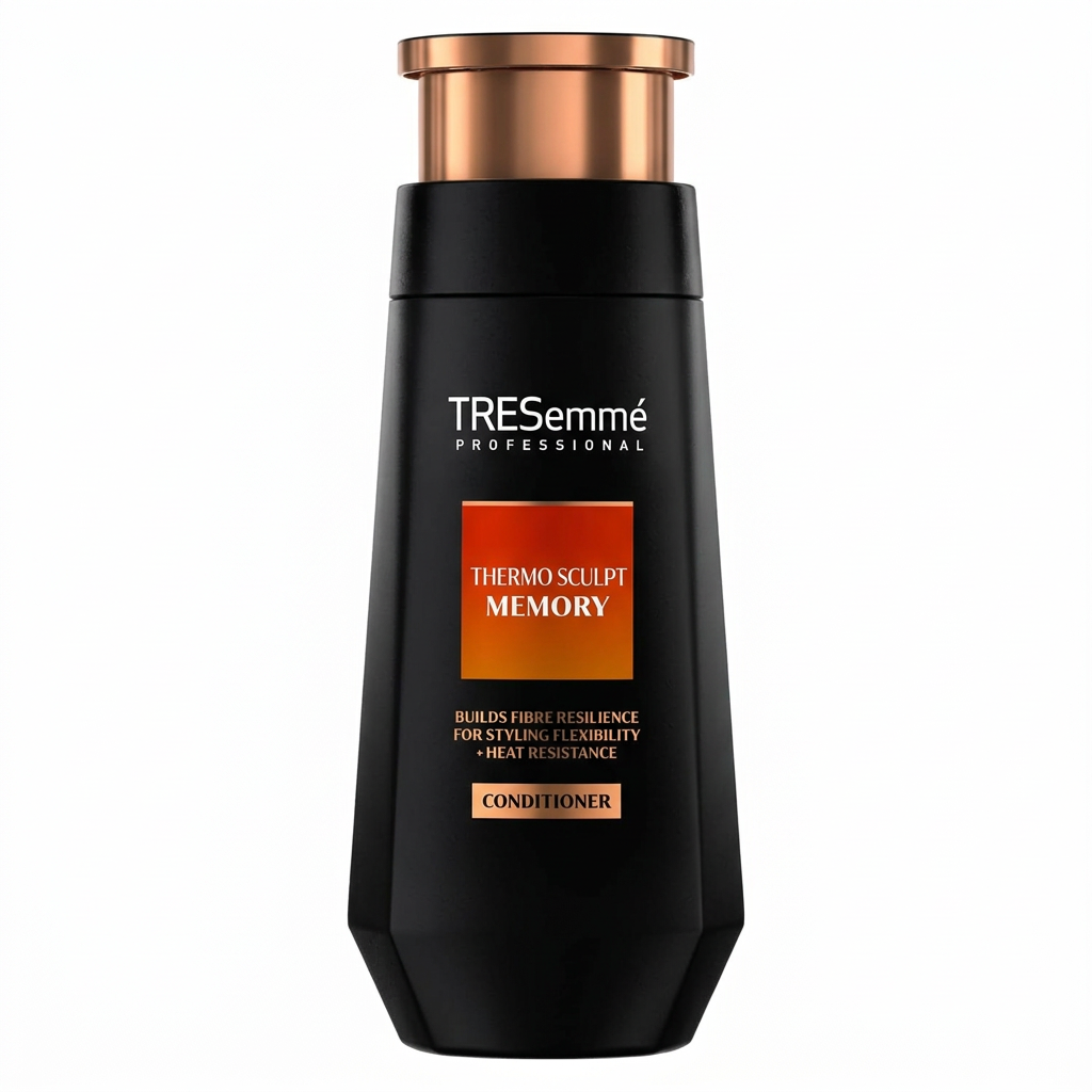 Front view of TRESemmé Thermo Sculpt Memory Conditioner in a black bottle with a copper-coloured pump.