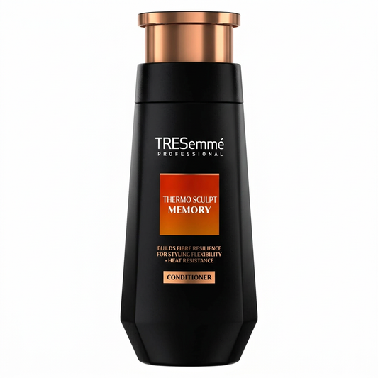 Front view of TRESemmé Thermo Sculpt Memory Conditioner in a black bottle with a copper-coloured pump.