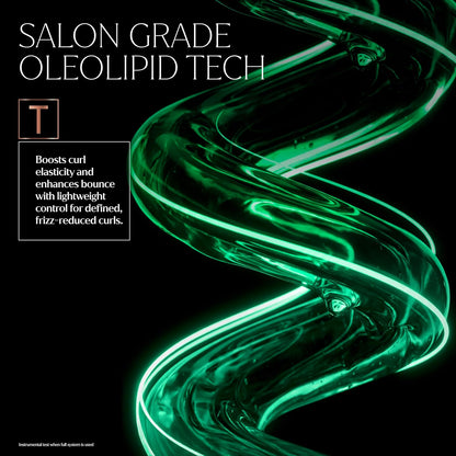TRESemmé Oleolipid technology graphic describing curl bounce, definition and frizz control