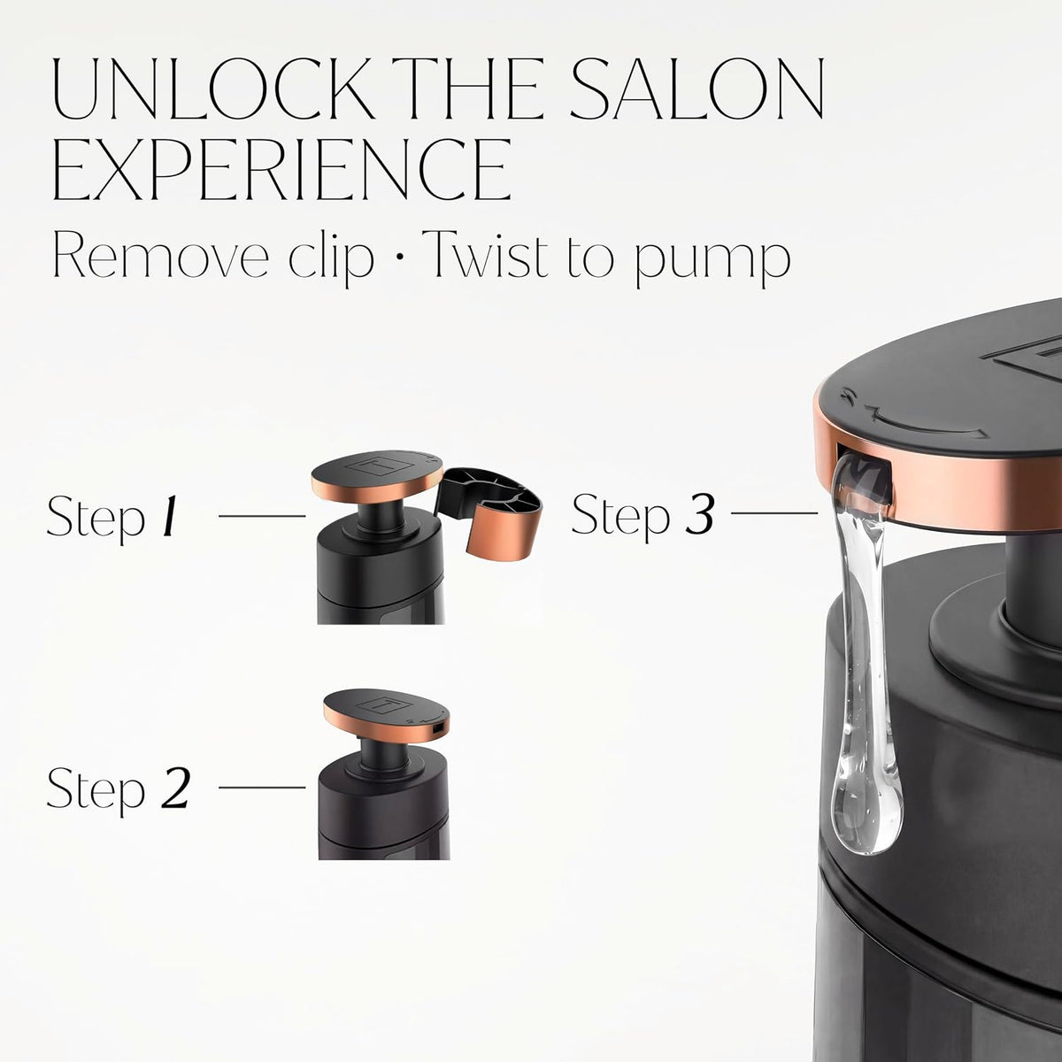 TRESemmé pump-opening instructions showing removal of the clip and twisting the pump