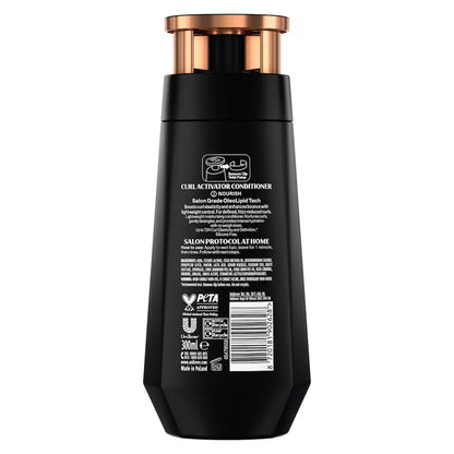 Back label of TRESemmé Curl Activator Conditioner 300ml showing ingredients, directions and pump instructions
