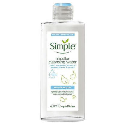 SIMPLE Water Boost Micellar Cleansing Water Gently Removes Makeup and Instantly Soothes - 400ml