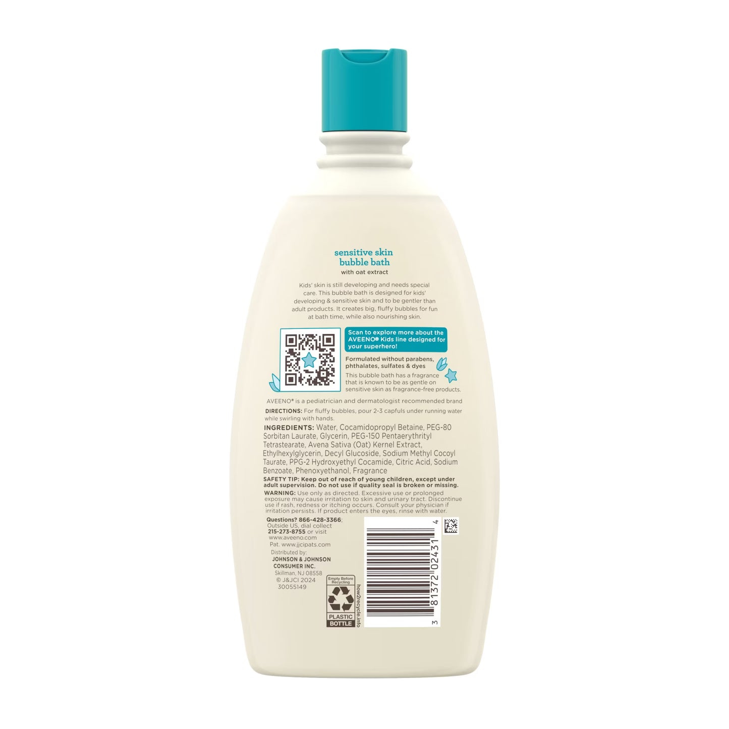 Aveeno Kids Bubble Bath for Sensitive Skin with Oat Extract - 567ml