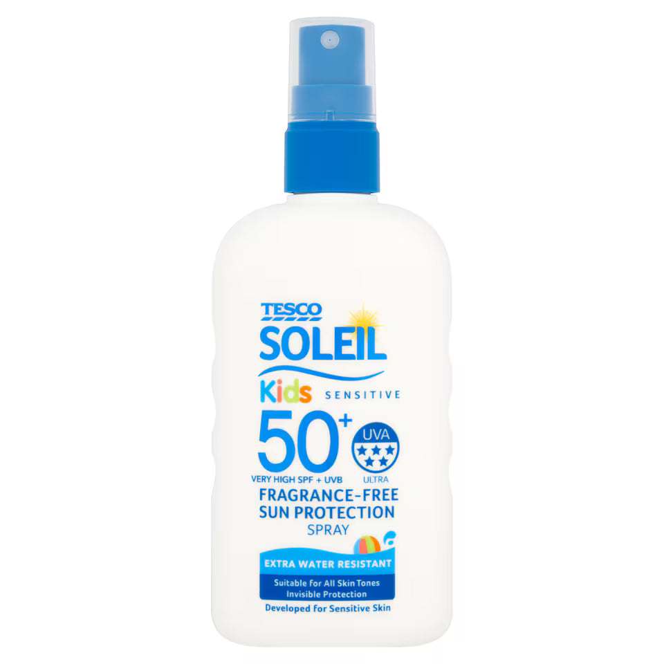 Tesco Soleil Kids Sensitive Fragrance-Free Sun Protection Spray SPF50+ 200ml