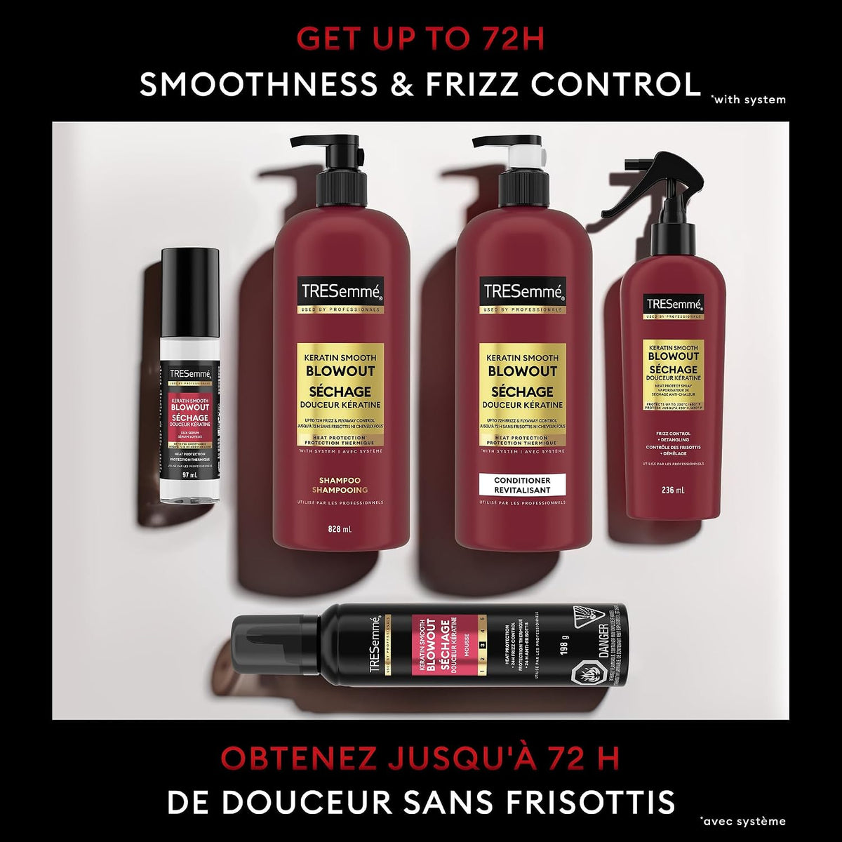TRESemme Keratin Smooth Blowout Shampoo 72H Frizz & Flyaway Control 828mL