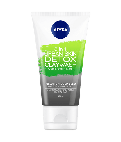 NIVEA 3 in 1 Urban Skin Detox Clay Facial Wash, Matify & Pore Clean - 150ml