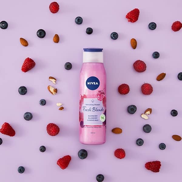 NIVEA Fresh Blends Refreshing Shower with Raspberry, Blueberry & Almond Milk for Beautiful Dewy Skin - 300ml