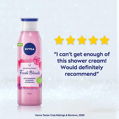 NIVEA Fresh Blends Refreshing Shower with Raspberry, Blueberry & Almond Milk for Beautiful Dewy Skin - 300ml