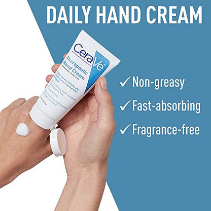 CERAVE Therapeutic Hand Cream for Dry Cracked Hands With Hyaluronic Acid and Niacinamide | Fragrance Free - 85g