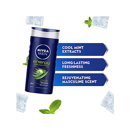 NIVEA Men Energy 3 in 1 Shower Gel with Energizing & Mint Extract - 250ml