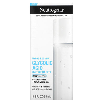 NEUTROGENA Hydro Boost+ Glycolic Acid Overnight Peel, Face Peel with Hyaluronic Acid & 10% Glycolic Acid to Exfoliate & Smooth Dull & Uneven Skin Texture, Fragrance-Free - 94 ml