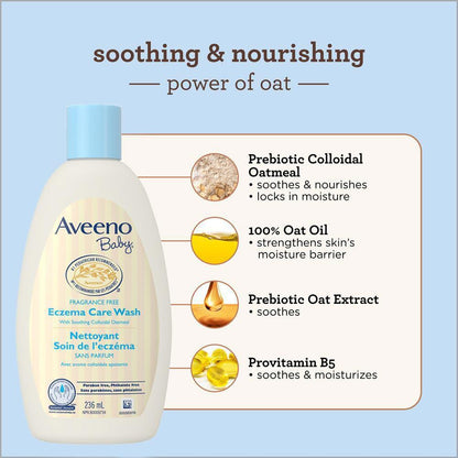 AVEENO BABY Eczema Care Wash With Colloidal Oatmeal for Extra Dry Skin | Tear Free & Unscented - 236 ml