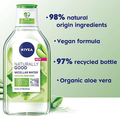 NIVEA Naturally God Miscellar Water with Organic Aloe Vera Makeup Remover - 400ml