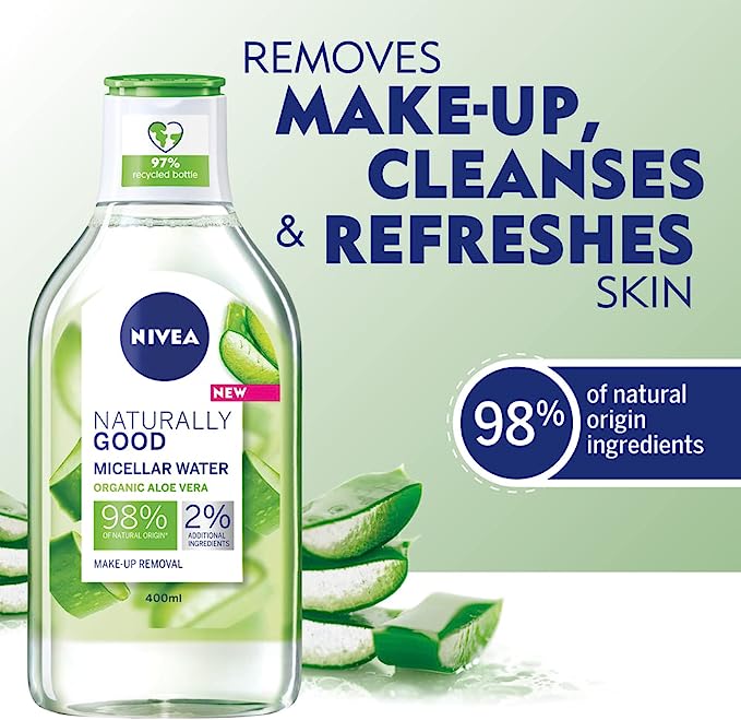 NIVEA Naturally God Miscellar Water with Organic Aloe Vera Makeup Remover - 400ml