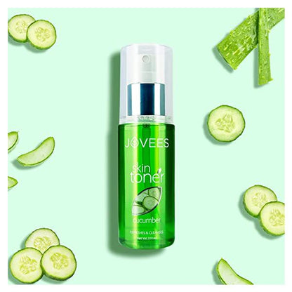 JOVEES Cucumber Skin Toner - 200 ml | Toner for Oily & Acne Prone Skin | Pore Tightening | 100% Natural | Paraben & Alcohol Free