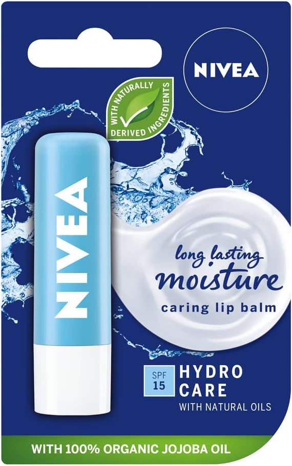 NIVEA Lip Balm Hydro Care with SPF 15 (4.8g), Hydrating Lip Balm with Aloe Vera, Moisturising Lip Care with Natural Oils for 12h Moisture Care, Lip Balm SPF 15