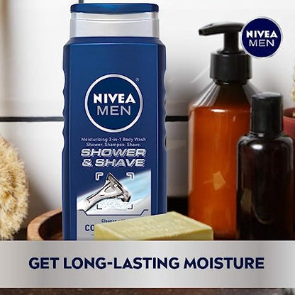 NIVEA MEN Shower & Shave 3-in-1 Body Wash - Shower, Shampoo and Shave With Moisture - 500ml