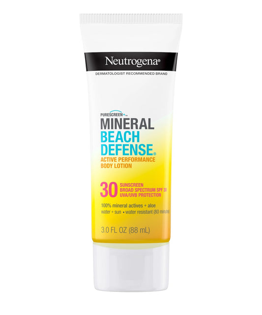 NEUTROGENA Purescreen+ Mineral Beach Defense Active Performance Body Lotion Sunscreen, Broad Spectrum SPF 30 - 88ml