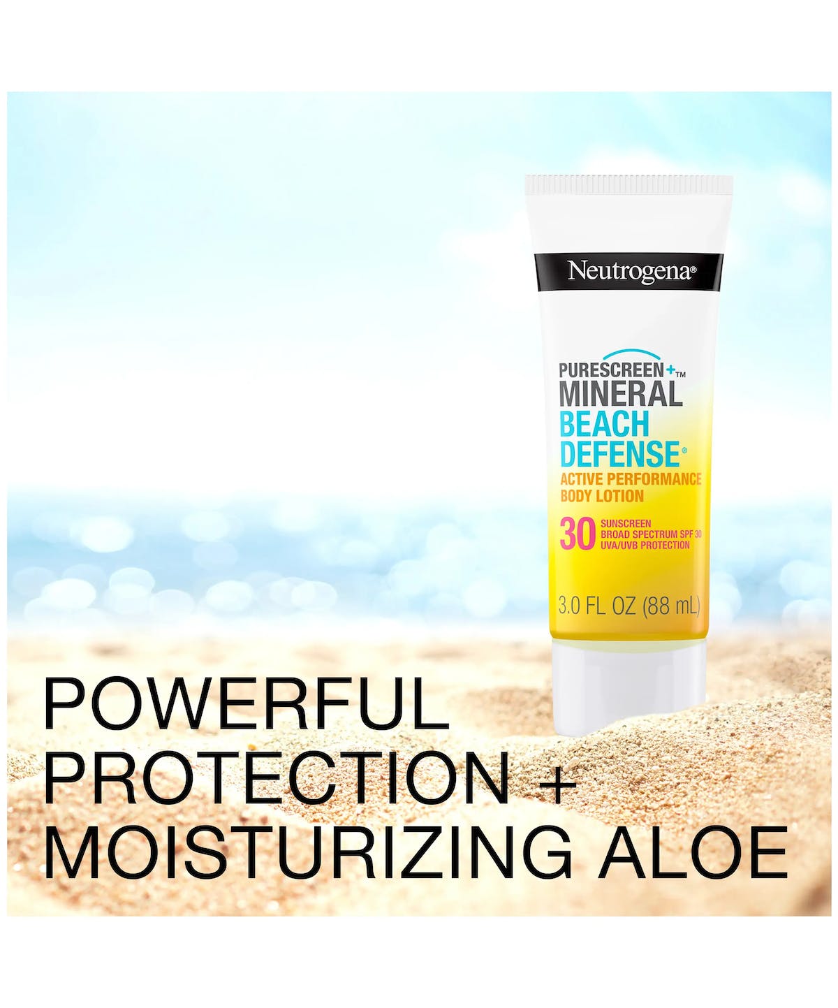 NEUTROGENA Purescreen+ Mineral Beach Defense Active Performance Body Lotion Sunscreen, Broad Spectrum SPF 30 - 88ml