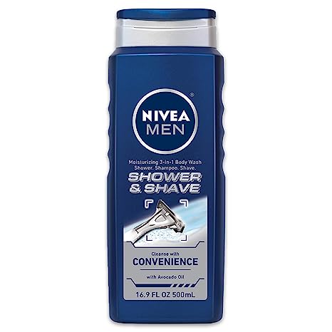 NIVEA MEN Shower & Shave 3-in-1 Body Wash - Shower, Shampoo and Shave With Moisture - 500ml