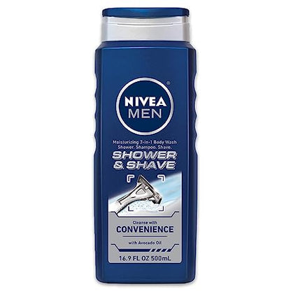 NIVEA MEN Shower & Shave 3-in-1 Body Wash - Shower, Shampoo and Shave With Moisture - 500ml