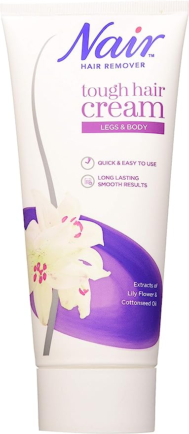 NAIR Tough Hair Removal Cream - for Coarse & Dark Hair on Legs & Body - with Lily Flower Extract & Cotton Seed Oil – 200ml