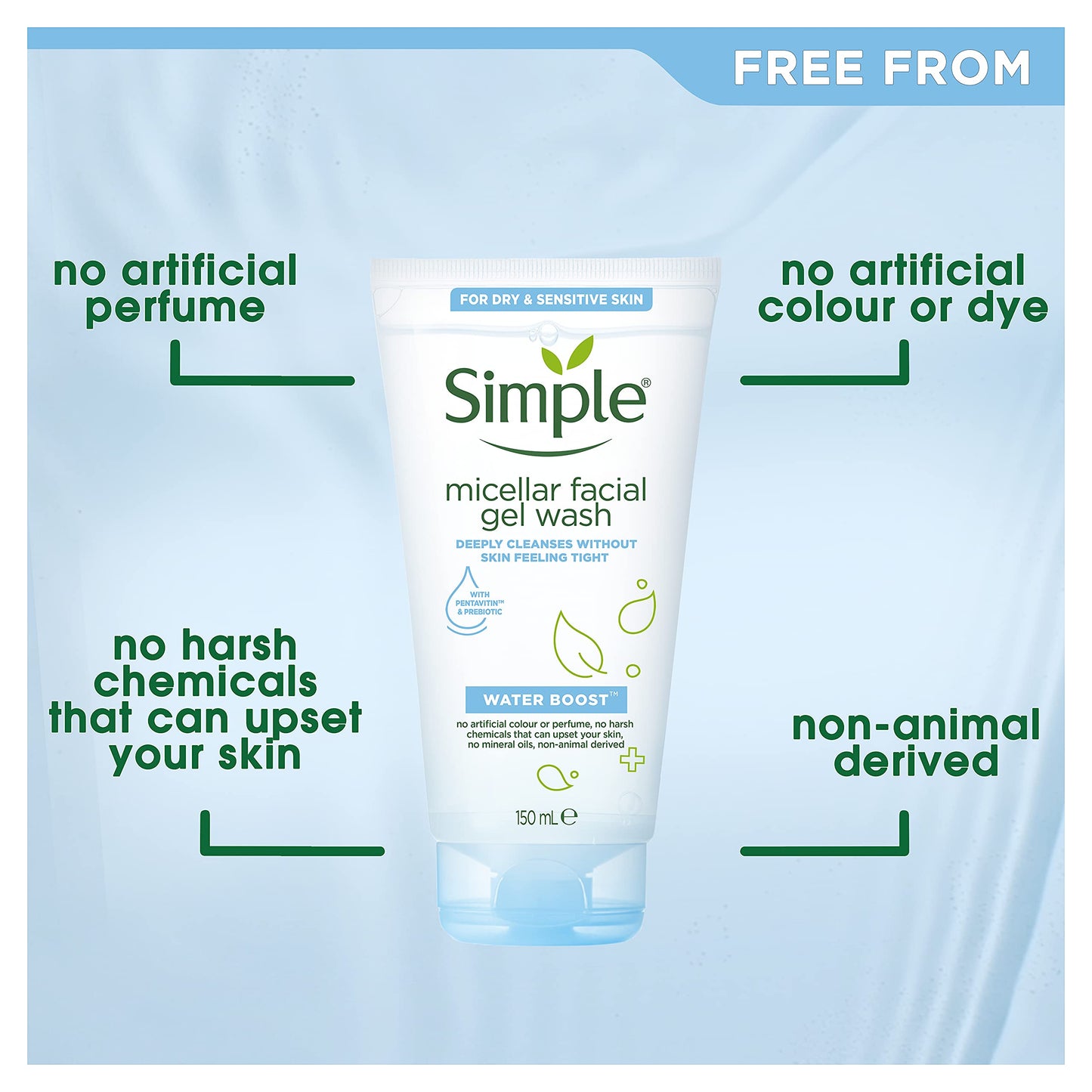 SIMPLE Miscellar Gel Wash Water Boost - Hydrated Dewy-Fresh Skin - 150 ml