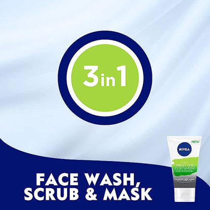 NIVEA 3 in 1 Urban Skin Detox Clay Facial Wash, Matify & Pore Clean - 150ml