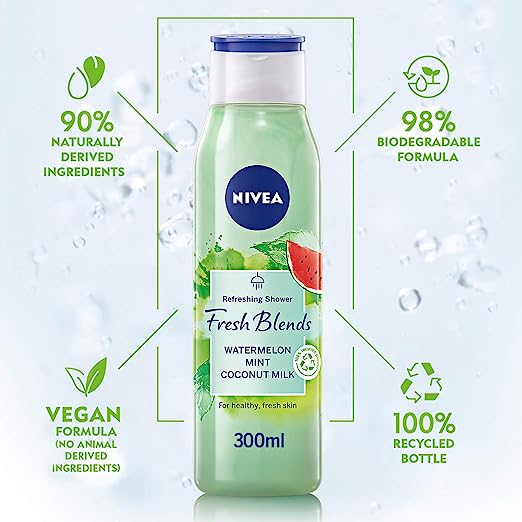 NIVEA Fresh Blends Refreshing Shower with Watermelon, Mint & Coconut Milk for Healthy Fresh Skin Feel - 300ml