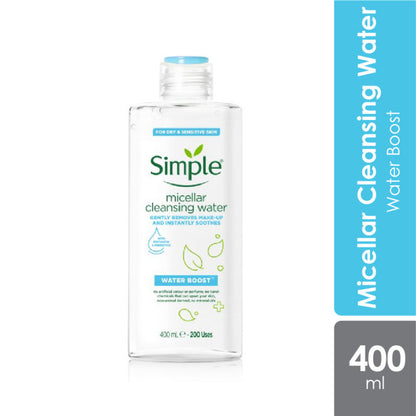 SIMPLE Water Boost Micellar Cleansing Water Gently Removes Makeup and Instantly Soothes - 400ml