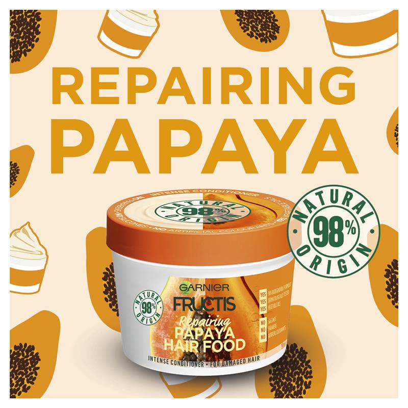 GARNIER Fructis Hair Food Repairing Papaya Hair Mask for Damaged Hair- 390ml - Made in Russia