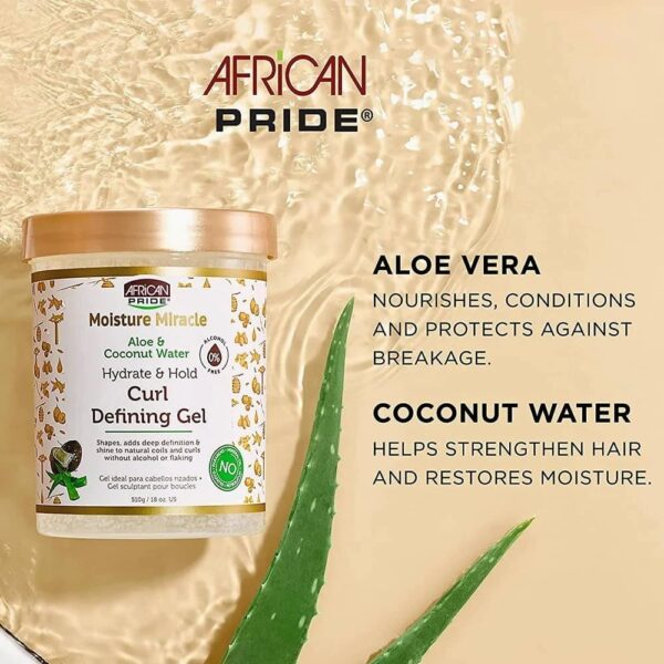 AFRICAN PRIDE Aloe & Coconut Water Moisture Miracle Curl Defining Gel - 510 g - Made in USA