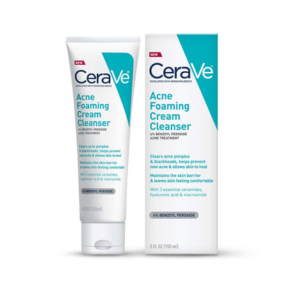 CERAVE Acne Foaming Cream Cleanser with 4% Benzoyl Peroxide Acne Treatment - 150ml