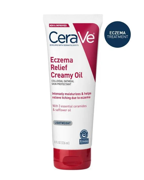 CERAVE Eczema Relief Creamy Body Oil Anti Itch Cream for Eczema & Moisturizer for Dry Skin with Colloidal Oatmeal, Ceramides and Safflower Oil