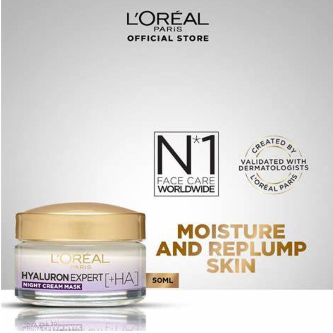 LOREAL PARIS Hyaluron Expert Night Cream | Replumps with Moisture + Smooths Fine Lines - 50 ml