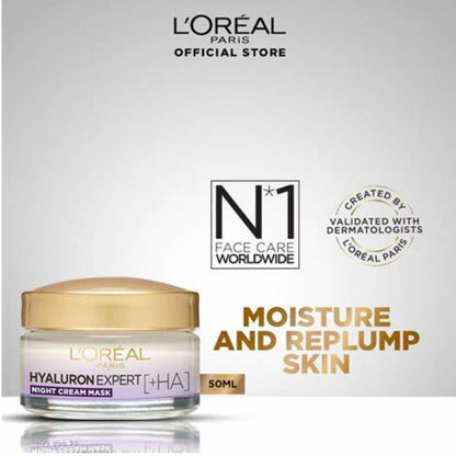 LOREAL PARIS Hyaluron Expert Night Cream | Replumps with Moisture + Smooths Fine Lines - 50 ml