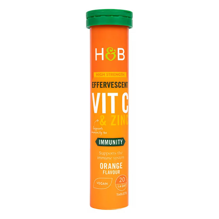 HOLLAND & BARRETT High Strength Effervescent Vit C & Zinc Orange Flavour 20 Tablets