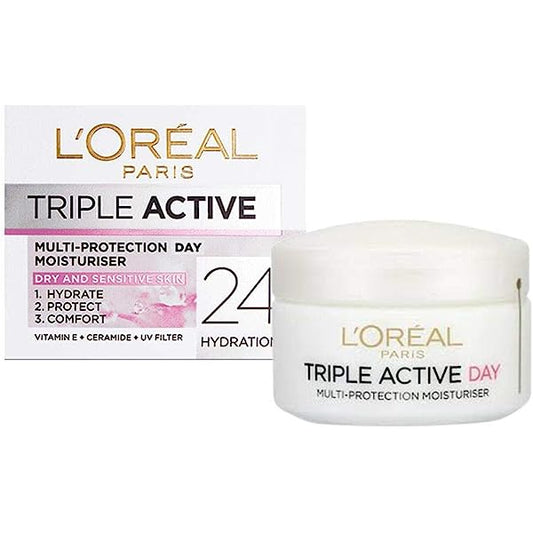 LOREAL Triple Active 24Hour Mult-Protection Moisturizer Day for Dry & Sensitive Skin - 50g